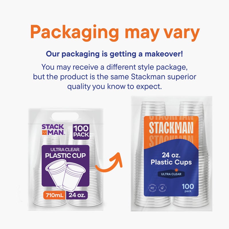 Stack Man [100 Pack - 24 oz.] Clear Disposable Plastic Cups PET Crystal Clear Disposable 24oz Plastic Cups - Image 5